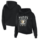 New Orleans Saints WEAR by Erin Andrews Women's Cropped Sponge Fleece Pullover Hoodie - Black - NFL