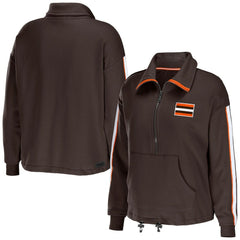 Cleveland Browns WEAR by Erin Andrews Women's Logo Stripe Half-Zip Top - Brown - NFL