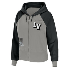 Las Vegas Raiders WEAR by Erin Andrews Women's Colorblock Lightweight Full-Zip Hoodie - Silver - NFL