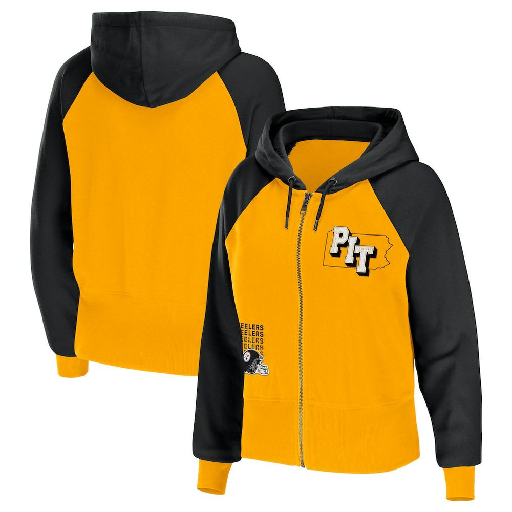 Pittsburgh Steelers WEAR by Erin Andrews Women's Colorblock Lightweight Full-Zip Hoodie - Gold - NFL