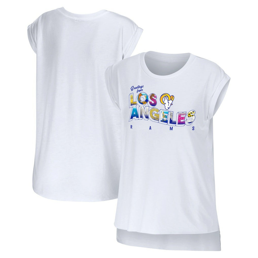 Los Angeles Rams WEAR by Erin Andrews Women's Greetings From Muscle T-Shirt - White - NFL