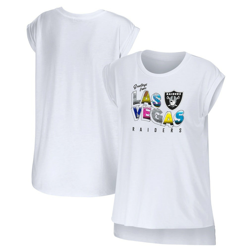 Las Vegas Raiders WEAR by Erin Andrews Women's Greetings From Muscle T-Shirt - White - NFL