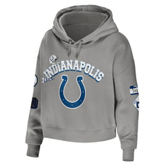 Indianapolis Colts WEAR by Erin Andrews Women's Modest Cropped Pullover Hoodie - Gray - NFL