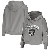 Las Vegas Raiders WEAR by Erin Andrews Women's Modest Cropped Pullover Hoodie - Gray - NFL