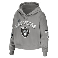Las Vegas Raiders WEAR by Erin Andrews Women's Modest Cropped Pullover Hoodie - Gray - NFL