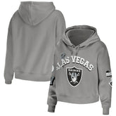 Las Vegas Raiders WEAR by Erin Andrews Women's Plus Size Modest Cropped Pullover Hoodie - Gray - NFL