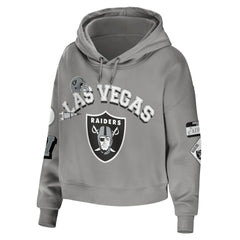 Las Vegas Raiders WEAR by Erin Andrews Women's Plus Size Modest Cropped Pullover Hoodie - Gray - NFL