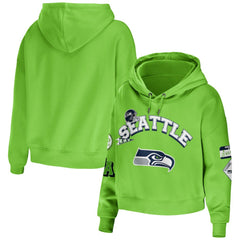 Seattle Seahawks WEAR by Erin Andrews Women's Plus Size Modest Cropped Pullover Hoodie - Neon Green - NFL