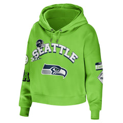 Seattle Seahawks WEAR by Erin Andrews Women's Plus Size Modest Cropped Pullover Hoodie - Neon Green - NFL