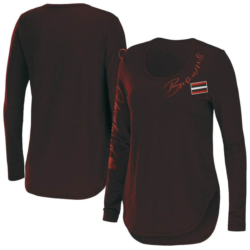 Cleveland Browns WEAR by Erin Andrews Women's Team Scoop Neck T-Shirt - Brown - NFL