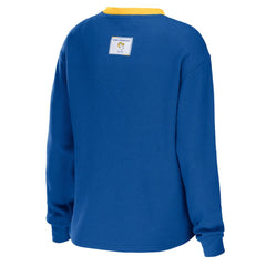 Los Angeles Rams WEAR by Erin Andrews Women's Waffle Henley Long Sleeve T-Shirt - Royal - NFL