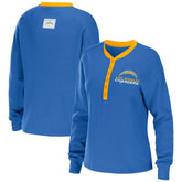 Los Angeles Chargers WEAR by Erin Andrews Women's Waffle Henley Long Sleeve T-Shirt - Powder Blue - NFL
