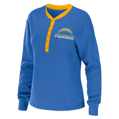 Los Angeles Chargers WEAR by Erin Andrews Women's Waffle Henley Long Sleeve T-Shirt - Powder Blue - NFL