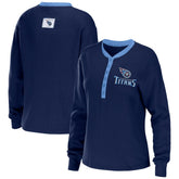 Tennessee Titans WEAR by Erin Andrews Women's Waffle Henley Long Sleeve T-Shirt - Navy - NFL