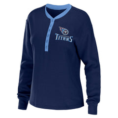 Tennessee Titans WEAR by Erin Andrews Women's Waffle Henley Long Sleeve T-Shirt - Navy - NFL