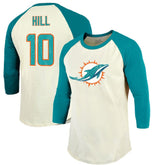 Tyreek Hill Miami Dolphins Majestic Threads Vintage Player Name & Number Raglan 3/4-Sleeve T-Shirt - Cream/Aqua - NFL