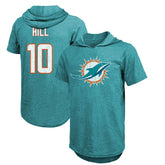 Tyreek Hill Miami Dolphins Majestic Threads Player Name & Number Short Sleeve Hoodie T-Shirt - Aqua - NFL