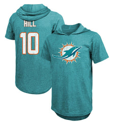 Tyreek Hill Miami Dolphins Majestic Threads Player Name & Number Short Sleeve Hoodie T-Shirt - Aqua - NFL