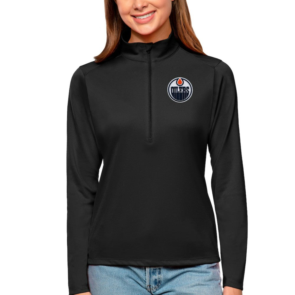 Edmonton Oilers Antigua Women's Tribute Quarter-Zip Pullover Top - Black | NHL sale