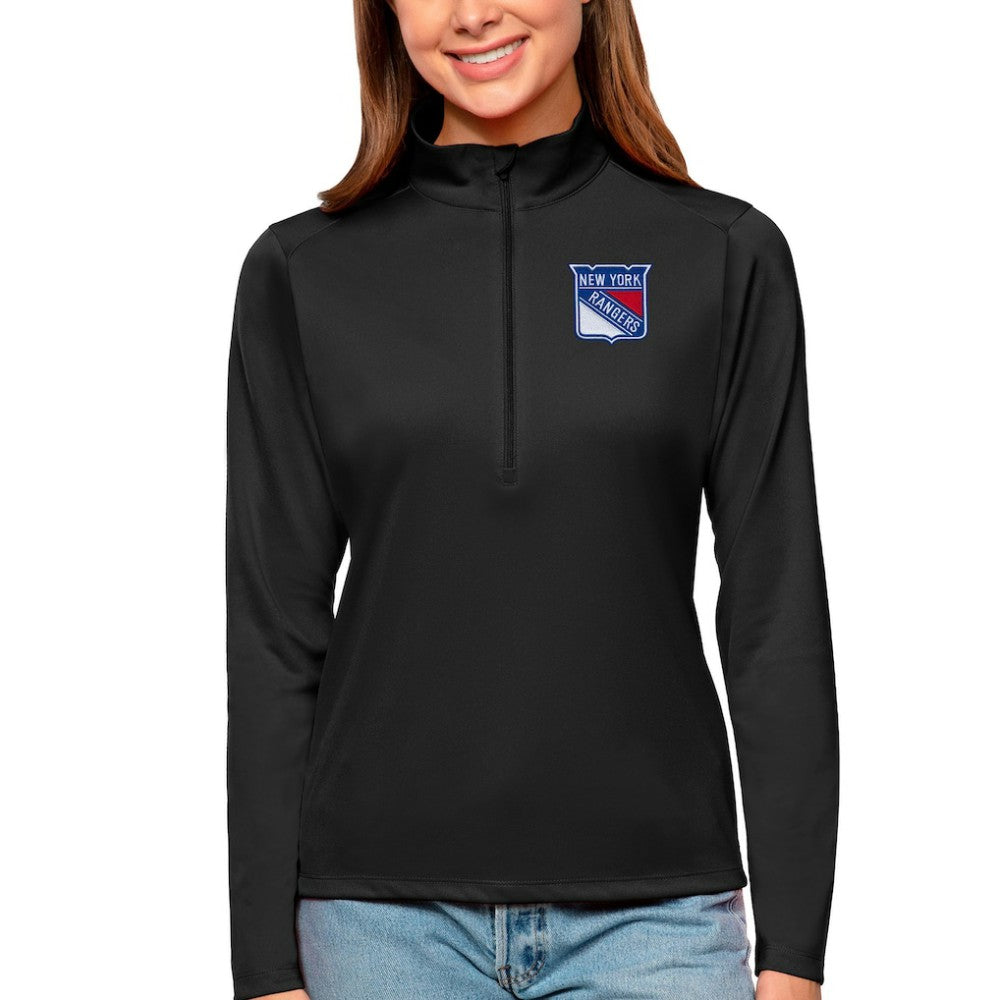 New York Rangers Antigua Women's Tribute Quarter-Zip Pullover Top - Black | NHL on sale