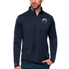 Edmonton Oilers Antigua Tribute Quarter-Zip Pullover Top - Navy | NHL Lifestyle