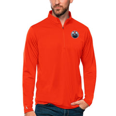 Edmonton Oilers Antigua Tribute Quarter-Zip Pullover Top - Orange | NHL Lifestyle