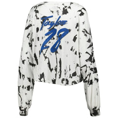 Jonathan Taylor Indianapolis Colts Majestic Threads Women's Off-Shoulder Tie-Dye Name & Number Cropped Long Sleeve V-Neck T-Shirt - White - NFL