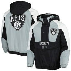 Brooklyn Nets Starter Body Check Raglan Hoodie Half-Zip Jacket Black