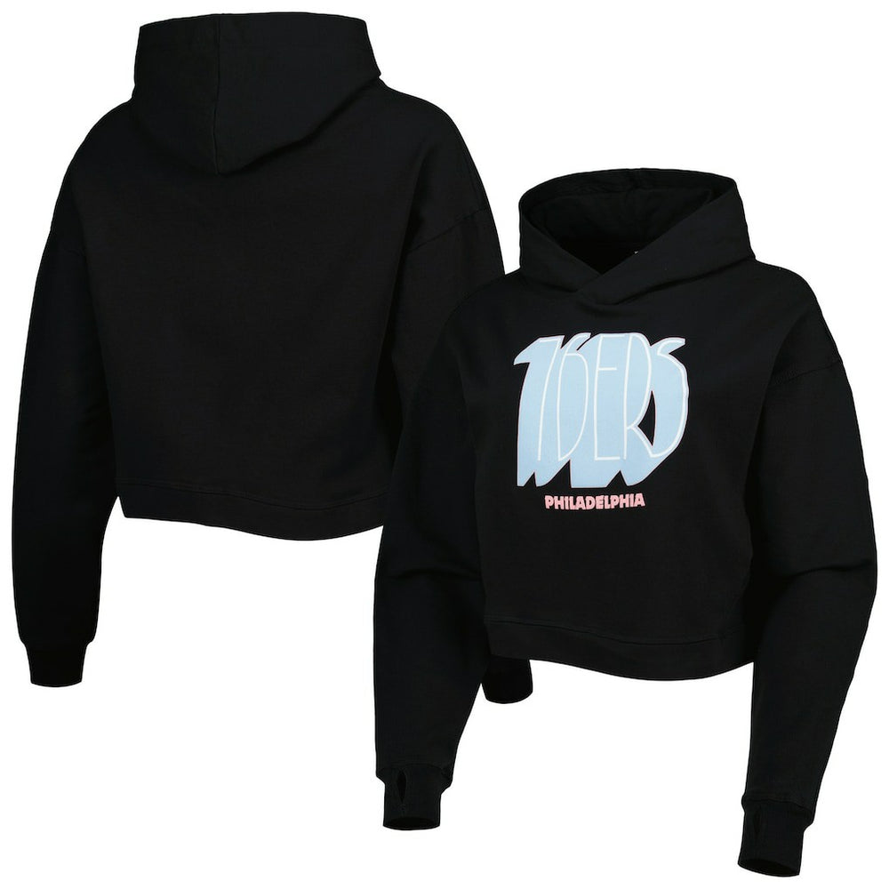 Philadelphia 76ers Lusso Women's Layla World Tour Cropped Pullover Hoodie Black