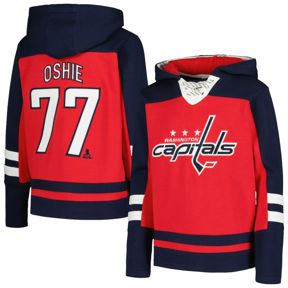 TJ Oshie Washington Capitals Youth Ageless Must-Have V-Neck Name & Number Pullover Hoodie - Red | NHL sale