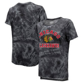 Chicago Blackhawks Majestic Threads Women's Boyfriend Tie-Dye Tri-Blend T-Shirt - Black | NHL on sale