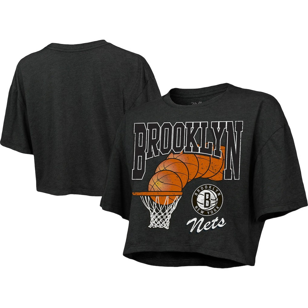 Brooklyn Nets Majestic Threads Women's Bank Shot Cropped T-Shirt Charcoal
