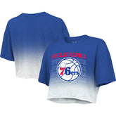 Philadelphia 76ers Majestic Threads Women's Repeat Dip-Dye Cropped T-Shirt Royal/White