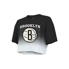 Brooklyn Nets Majestic Threads Women's Repeat Dip-Dye Cropped T-Shirt Black/White