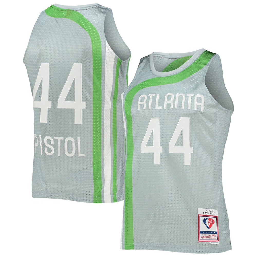 Mitchell & Ness Pete Maravich Atlanta Hawks 75th Anniversary 1971/72 Hardwood Classics Swingman Jersey Silver