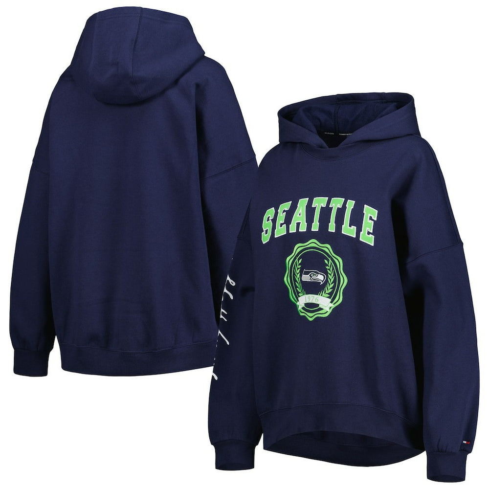 Seattle Seahawks Tommy Hilfiger Women's Becca Drop Shoulder Pullover Hoodie - College Navy - NFL