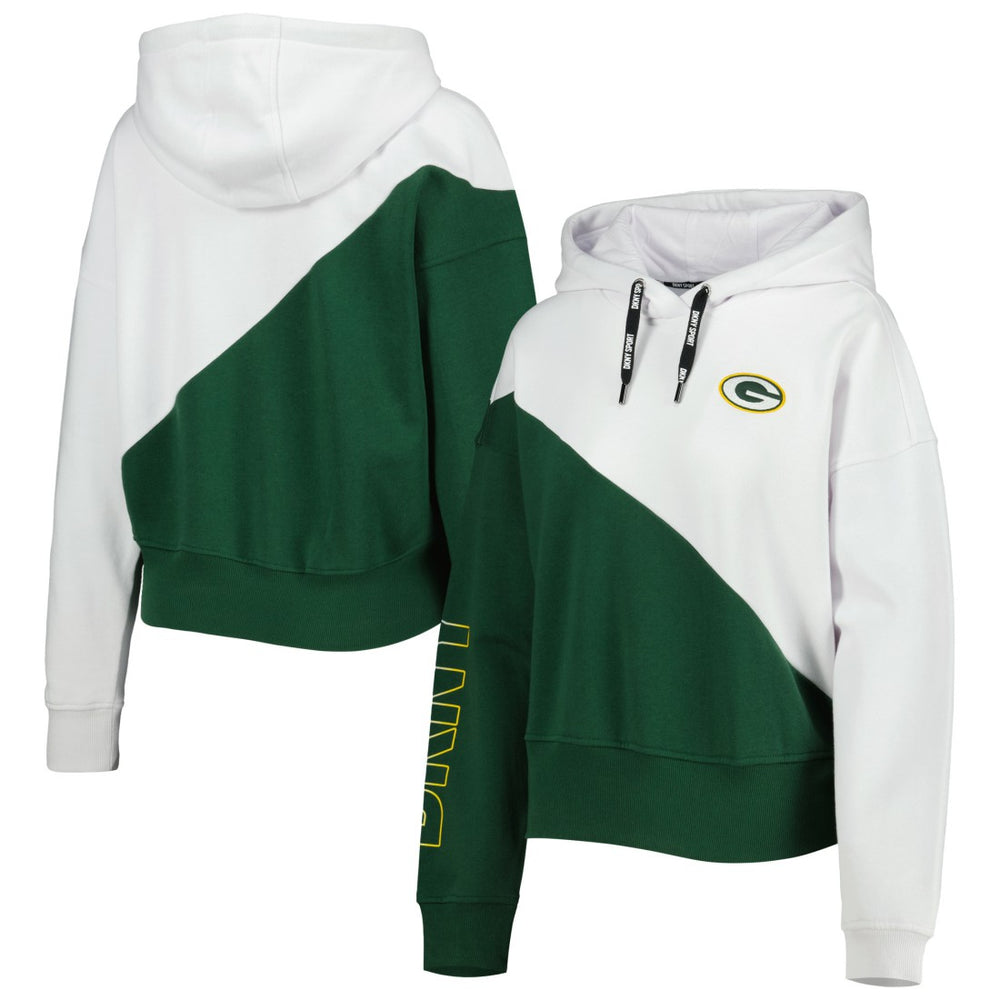 Green Bay Packers DKNY Sport Women's Bobbi Color Blocked Pullover Hoodie - White/Green - NFL