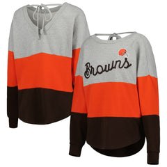 Cleveland Browns Touch Women's Outfield Deep V-Back Waist Length Pullover Sweatshirt - Heather Gray/Brown - NFL
