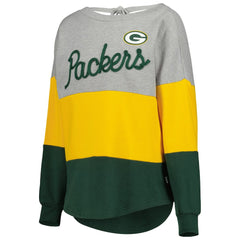 Green Bay Packers Touch Women's Outfield Deep V-Back Waist Length Pullover Sweatshirt - Heather Gray/Green - NFL