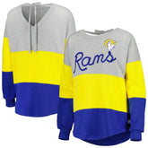 Los Angeles Rams Touch Women's Outfield Deep V-Back Waist Length Pullover Sweatshirt - Heather Gray/Royal - NFL