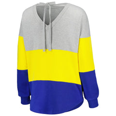 Los Angeles Rams Touch Women's Outfield Deep V-Back Waist Length Pullover Sweatshirt - Heather Gray/Royal - NFL