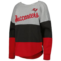 Tampa Bay Buccaneers Touch Women's Outfield Deep V-Back Waist Length Pullover Sweatshirt - Heather Gray/Red - NFL