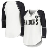 Las Vegas Raiders Touch Women's Rebel Raglan Tri-Blend 3/4-Sleeve Lace-Up V-Neck T-Shirt - White/Black - NFL