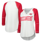 Tampa Bay Buccaneers Touch Women's Rebel Raglan Tri-Blend 3/4-Sleeve Lace-Up V-Neck T-Shirt - White/Red - NFL