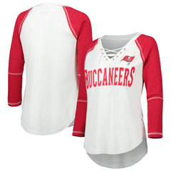 Tampa Bay Buccaneers Touch Women's Rebel Raglan Tri-Blend 3/4-Sleeve Lace-Up V-Neck T-Shirt - White/Red - NFL
