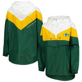 Green Bay Packers Tommy Hilfiger Women's Staci Half-Zip Hoodie Windbreaker Jacket - White/Gold - NFL
