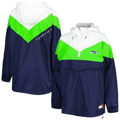 Seattle Seahawks Tommy Hilfiger Women's Staci Half-Zip Hoodie Windbreaker Jacket - White/Neon Green - NFL