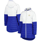 Los Angeles Rams MSX by Michael Strahan Women's Willow Quilted Hoodie Full-Zip Jacket - White/Royal - NFL