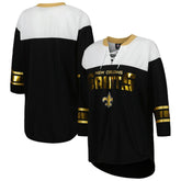 New Orleans Saints G-III 4Her by Carl Banks Women's Double Team 3/4-Sleeve Lace-Up T-Shirt - Black/White - NFL