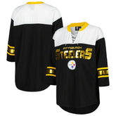 Pittsburgh Steelers G-III 4Her by Carl Banks Women's Double Team 3/4-Sleeve Lace-Up T-Shirt - Black/White - NFL